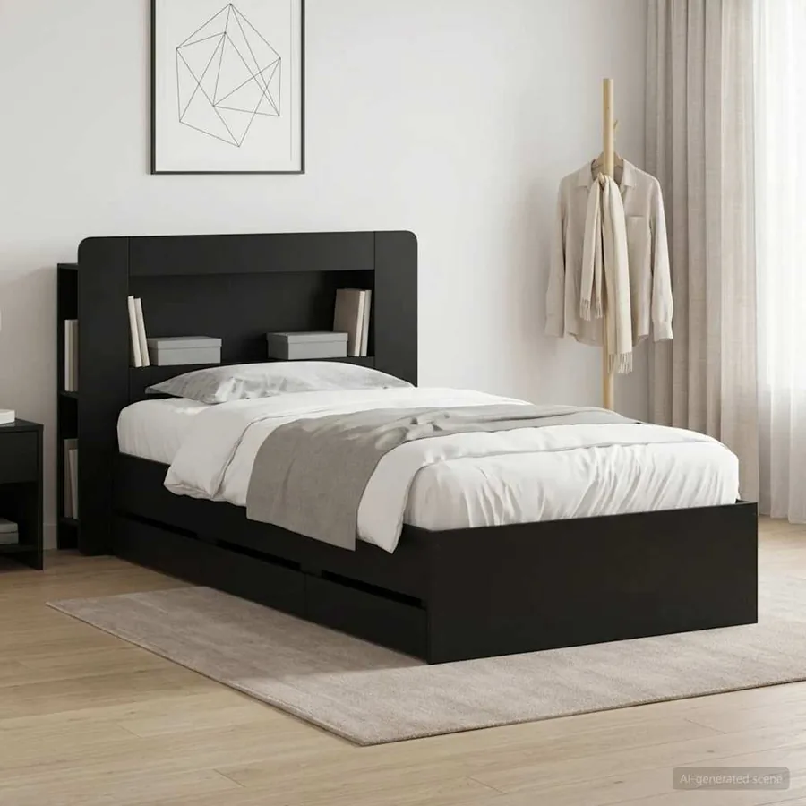 Cadre de lit avec rangement Noir 90 x 190 cm Bois d'ingénierie
