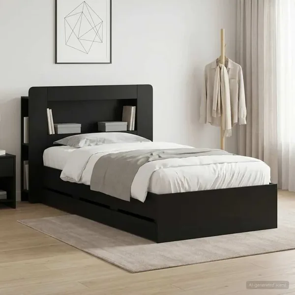 Cadre de lit avec rangement Noir 90 x 190 cm Bois d'ingénierie