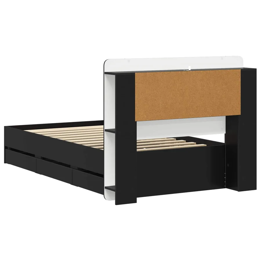 Cadre de lit avec rangement Noir 90 x 190 cm Bois d'ingénierie - 6
