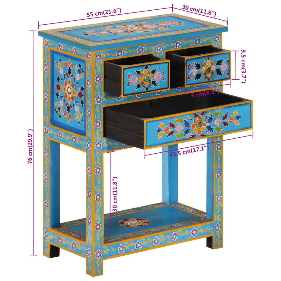 Buffet turquoise 55x30x76 cm bois massif de manguier - 10