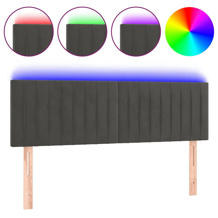 Tête de lit à LED Gris foncé 144x5x78/88 cm Velours - 2