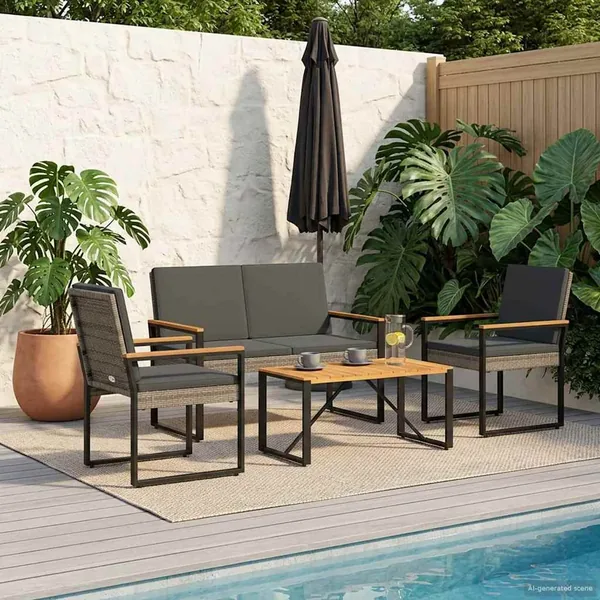 Ensemble de meubles d'extérieur 4 pcs Gris et Gris foncé