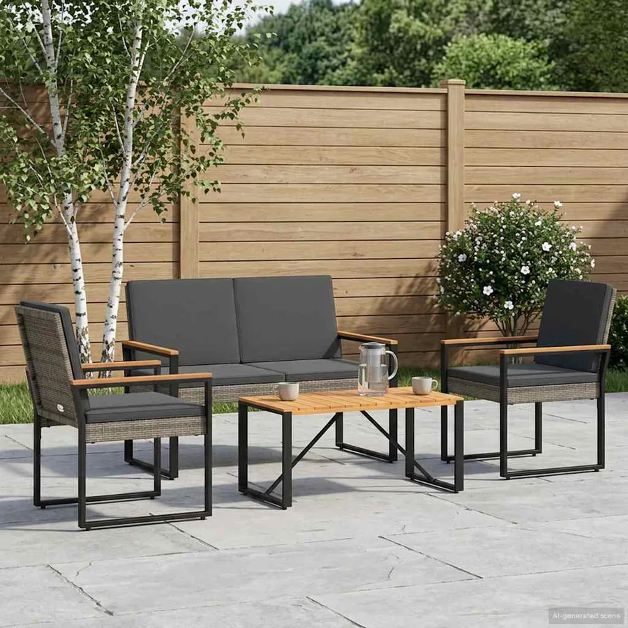 Ensemble de meubles d'extérieur 4 pcs Gris et Gris foncé - 3