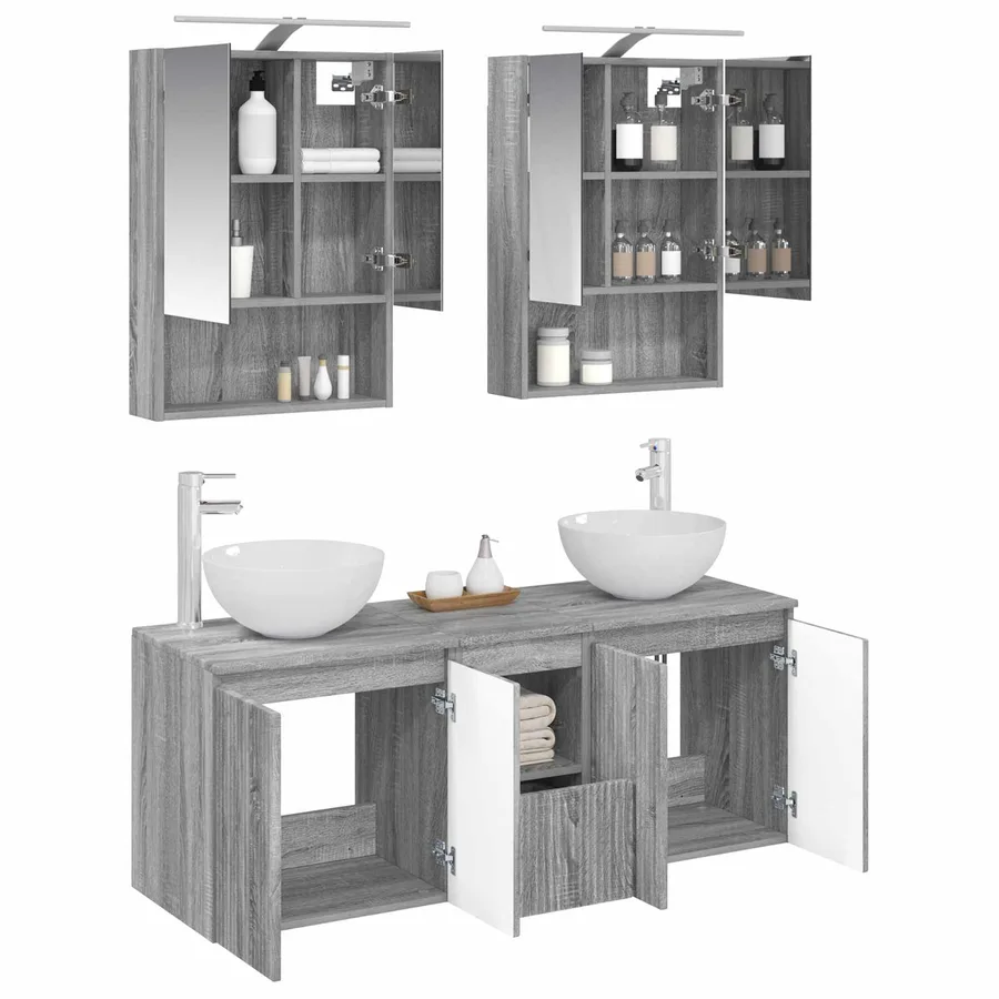 Ensemble d'armoire de salle de bain 5 pcs Sonoma gris - 3