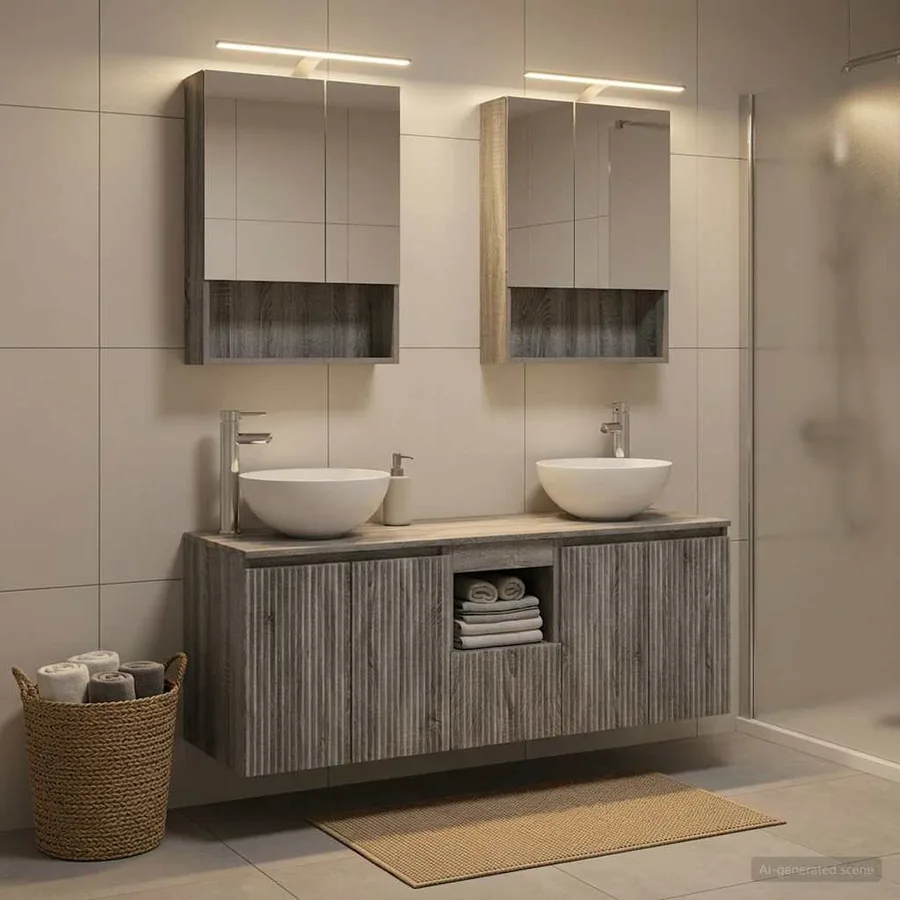 Ensemble d'armoire de salle de bain 5 pcs Sonoma gris - 4