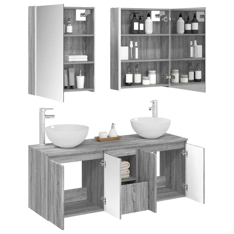 Ensemble d'armoire de salle de bain 5 pcs Sonoma gris - 3