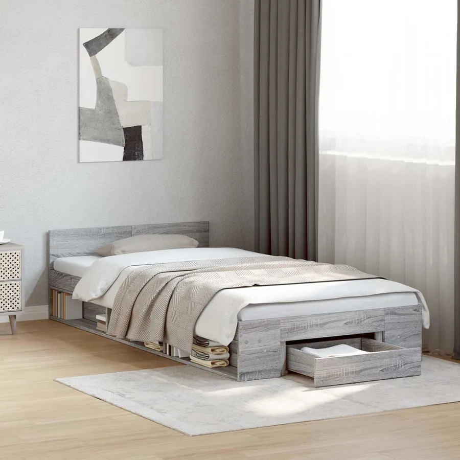 Cadre de lit avec rangement avec tiroir Sonoma gris 80 x 200 cm