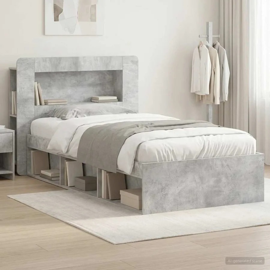 Cadre de lit avec rangement Gris béton 90 x 200 cm