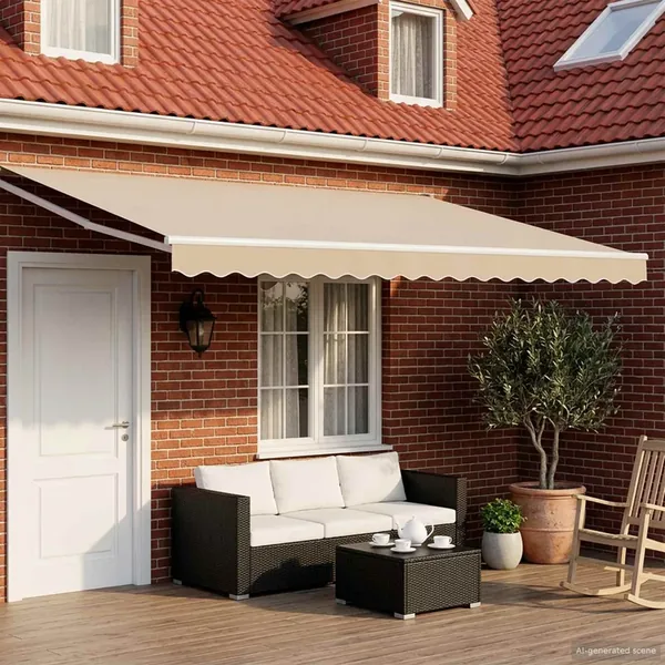 Store rétractable manuel avec LEDs Beige et blanc 4 × 3 m