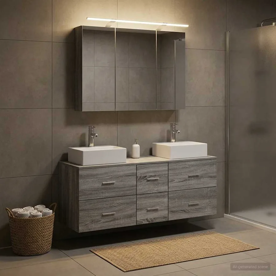 Ensemble de mobilier de salle de bain 4 pcs Sonoma gris