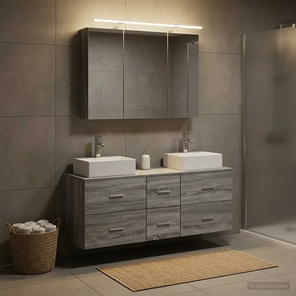 Ensemble de mobilier de salle de bain 4 pcs Sonoma gris