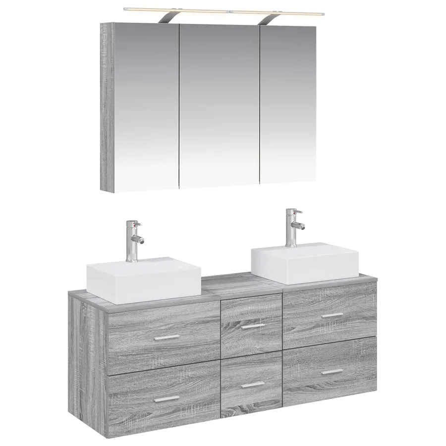 Ensemble de mobilier de salle de bain 4 pcs Sonoma gris - 2