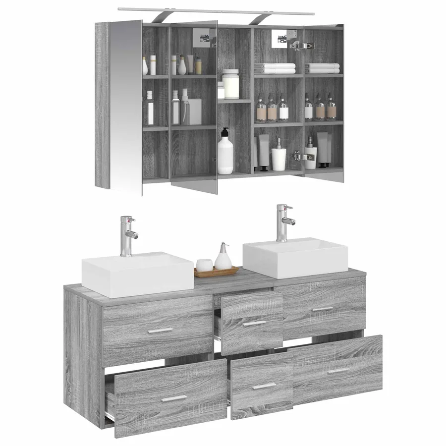 Ensemble de mobilier de salle de bain 4 pcs Sonoma gris - 3