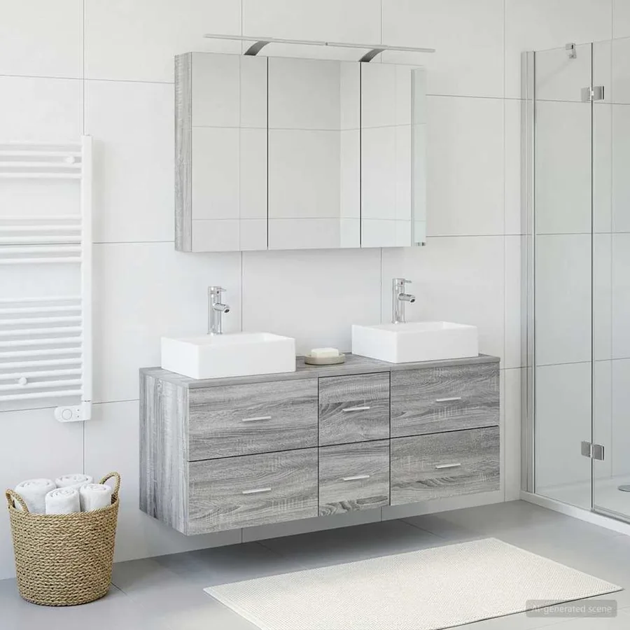 Ensemble de mobilier de salle de bain 4 pcs Sonoma gris - 4