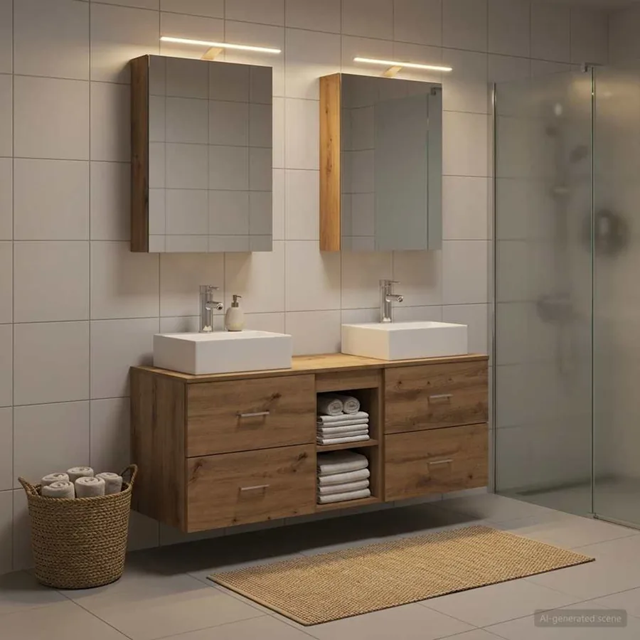 Ensemble de mobilier de salle de bain 5 pc Chêne artisanal