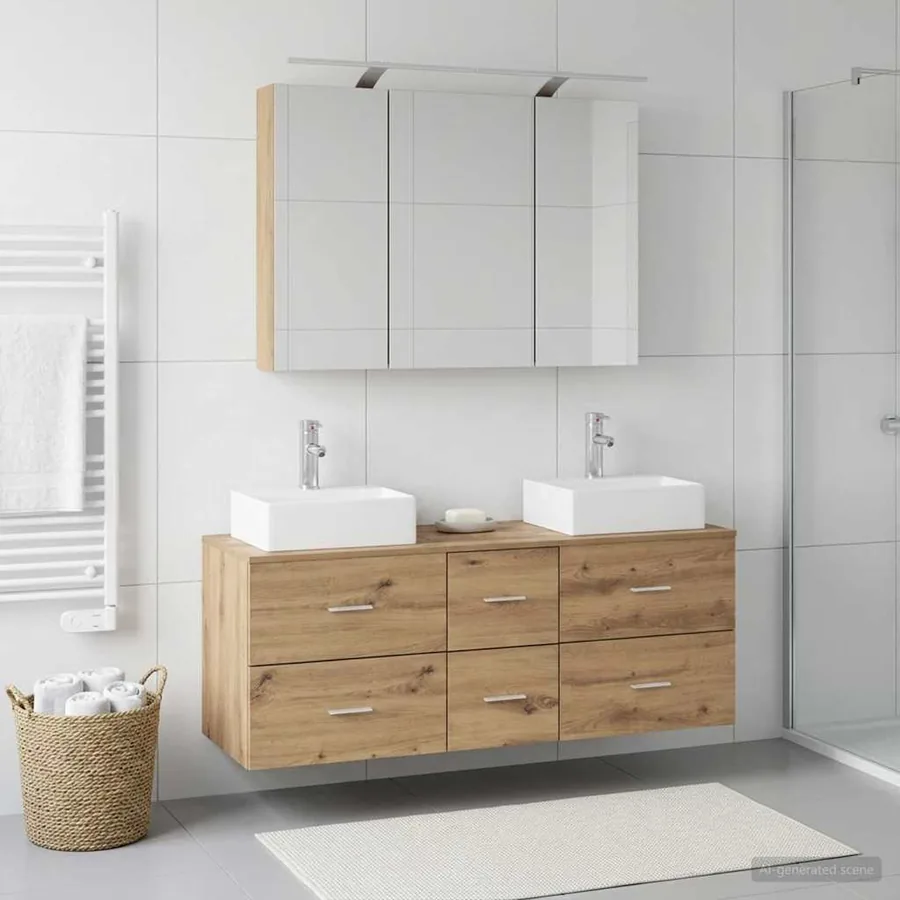 Ensemble de mobilier de salle de bain 4 pc Chêne artisanal