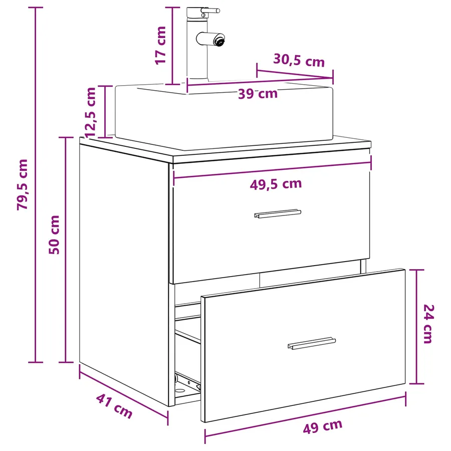 Vanité de lavabo mural Chêne Sonoma 49,5 x 41 x 62,5 cm - 8
