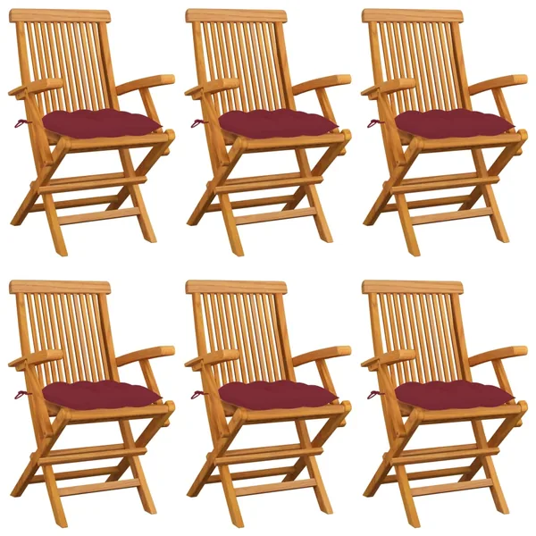 Chaises de jardin coussins rouge bordeaux lot de 6 Teck massif