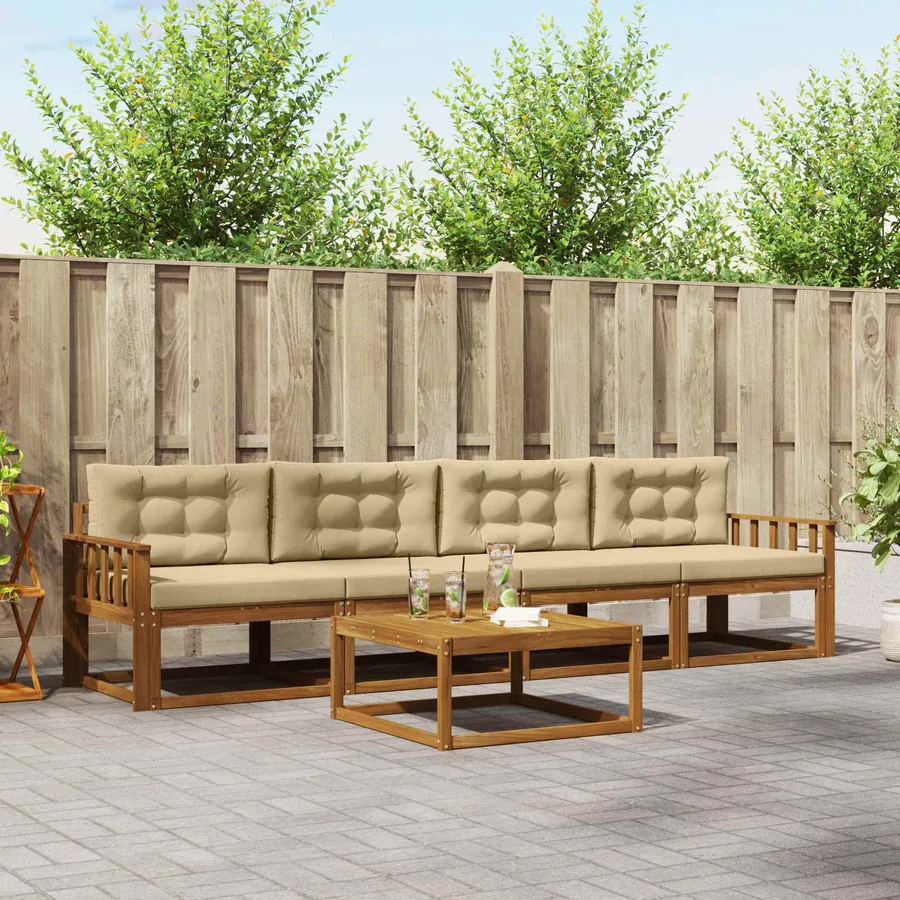 Ensemble de canapés d'extérieur 5 pcs Naturel et Beige
