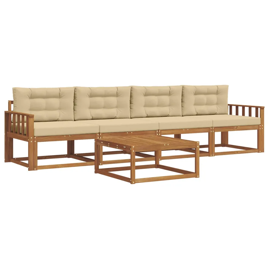 Ensemble de canapés d'extérieur 5 pcs Naturel et Beige - 2