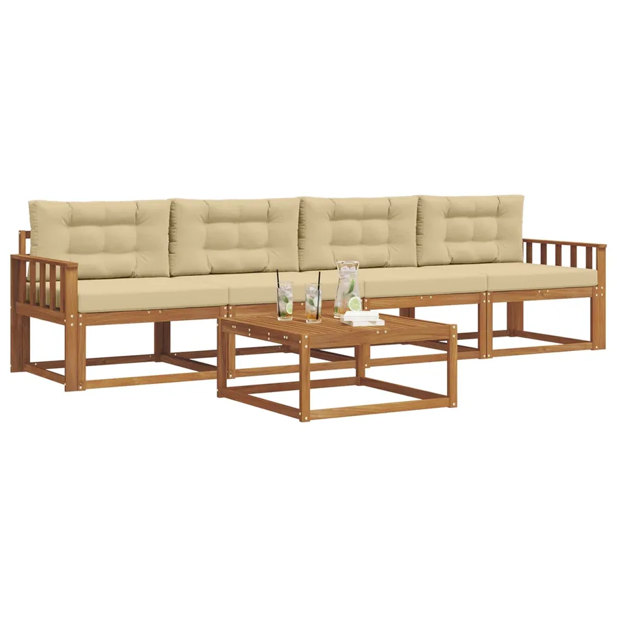 Ensemble de canapés d'extérieur 5 pcs Naturel et Beige - 3