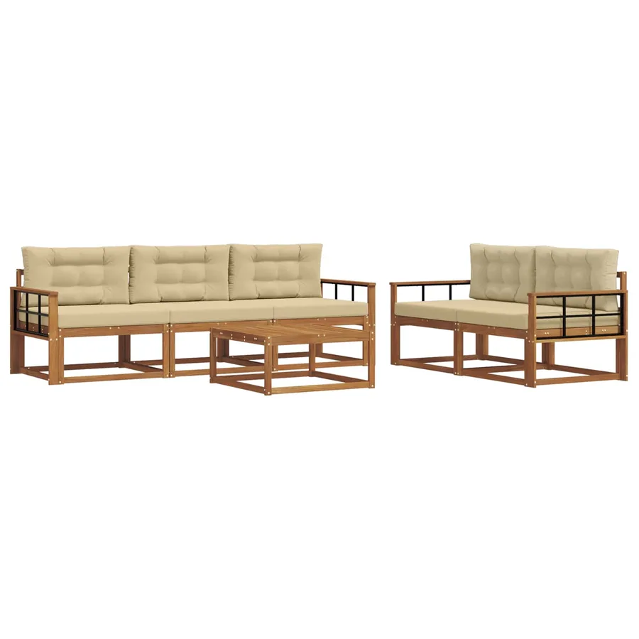 Ensemble de canapés d'extérieur 6 pcs Naturel et Beige - 2
