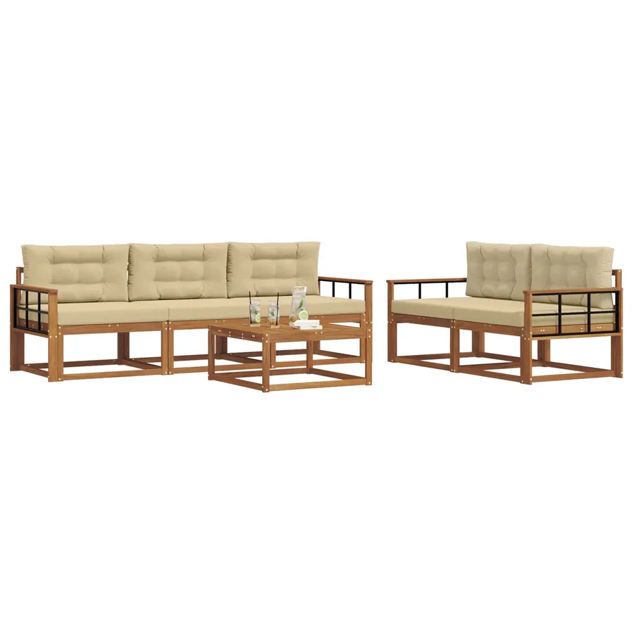Ensemble de canapés d'extérieur 6 pcs Naturel et Beige - 3