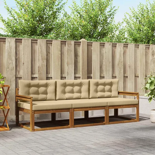 Ensemble de canapés d'extérieur 3 pcs Naturel et Beige