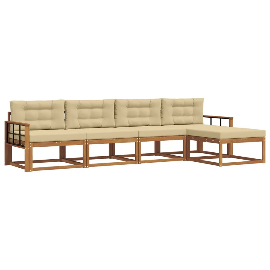 Ensemble de canapés d'extérieur 5 pcs Naturel et Beige - 2