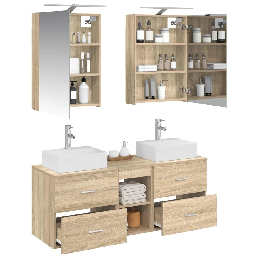 Ensemble de mobilier de salle de bain 5 pcs Chêne Sonoma - 3