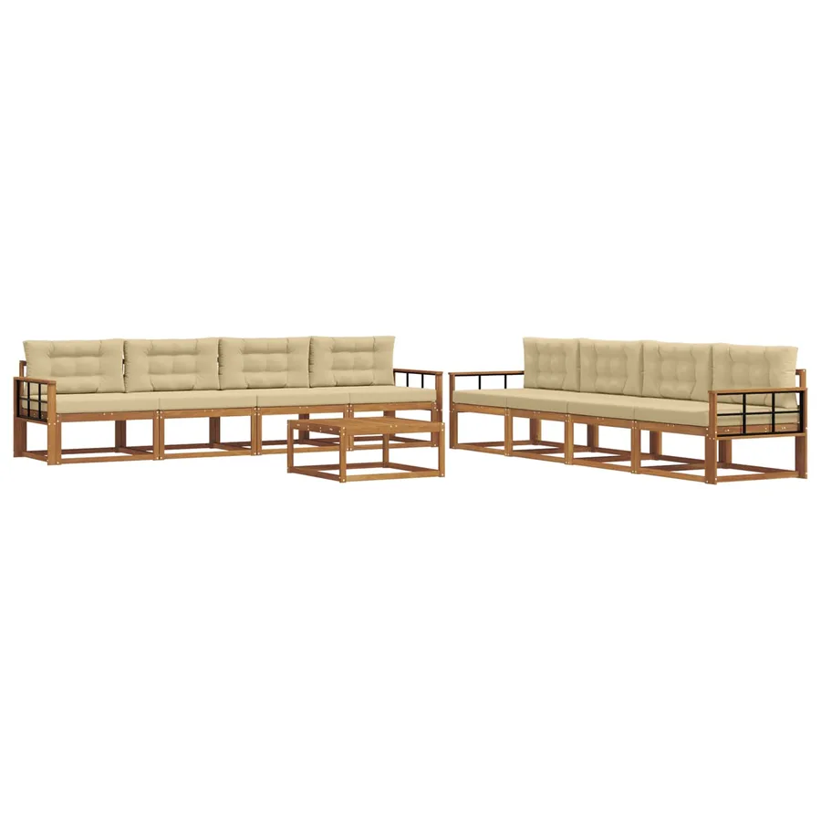 Ensemble de canapés d'extérieur 9 pcs Naturel et Beige - 2