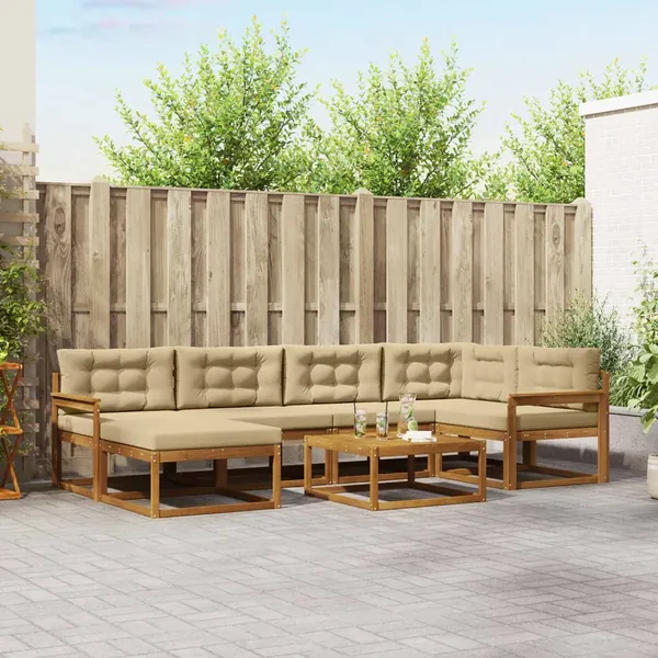Ensemble de canapés d'extérieur 7 pcs Naturel et Beige