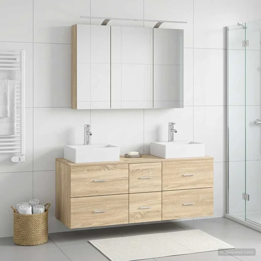 Ensemble de mobilier de salle de bain 4 pcs Chêne Sonoma