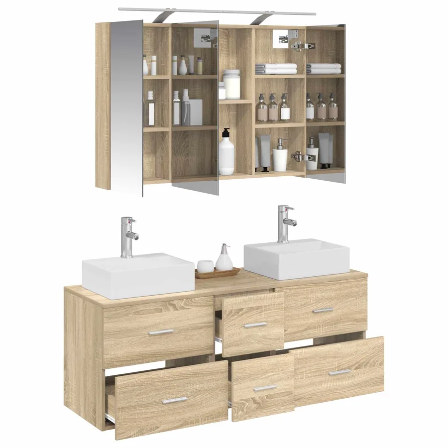 Ensemble de mobilier de salle de bain 4 pcs Chêne Sonoma - 3