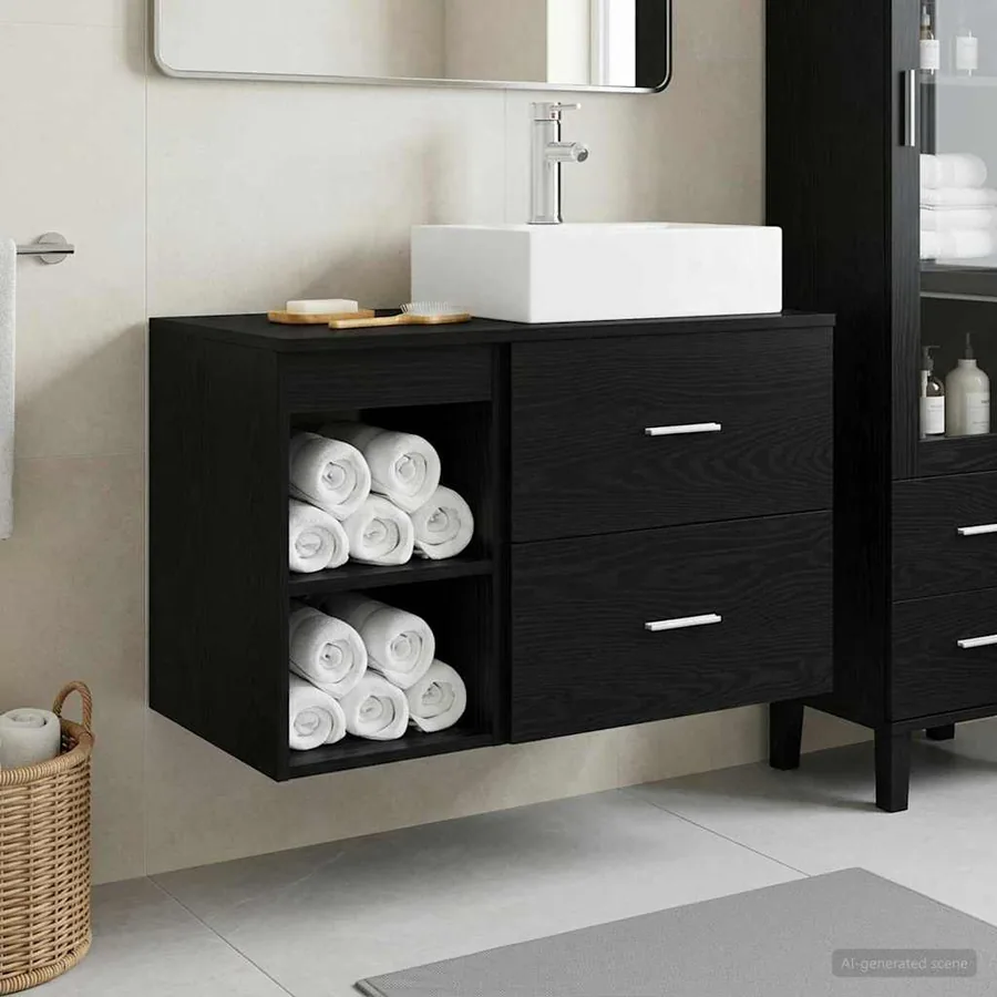 Ensemble de mobilier de salle de bain 2 pcs Chêne noir
