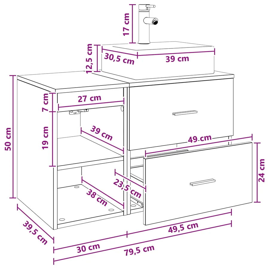 Ensemble de mobilier de salle de bain 2 pcs Chêne noir - 8
