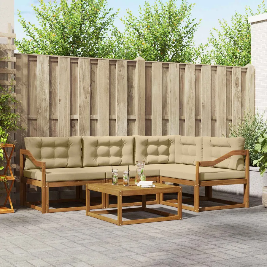 Ensemble de canapés d'extérieur 5 pcs Naturel et Beige