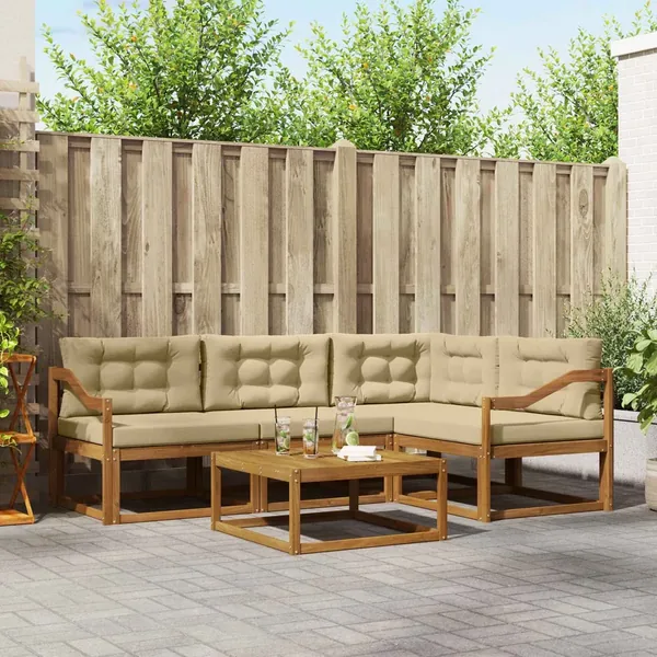 Ensemble de canapés d'extérieur 5 pcs Naturel et Beige