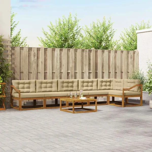 Ensemble de canapés d'extérieur 7 pcs Naturel et Beige