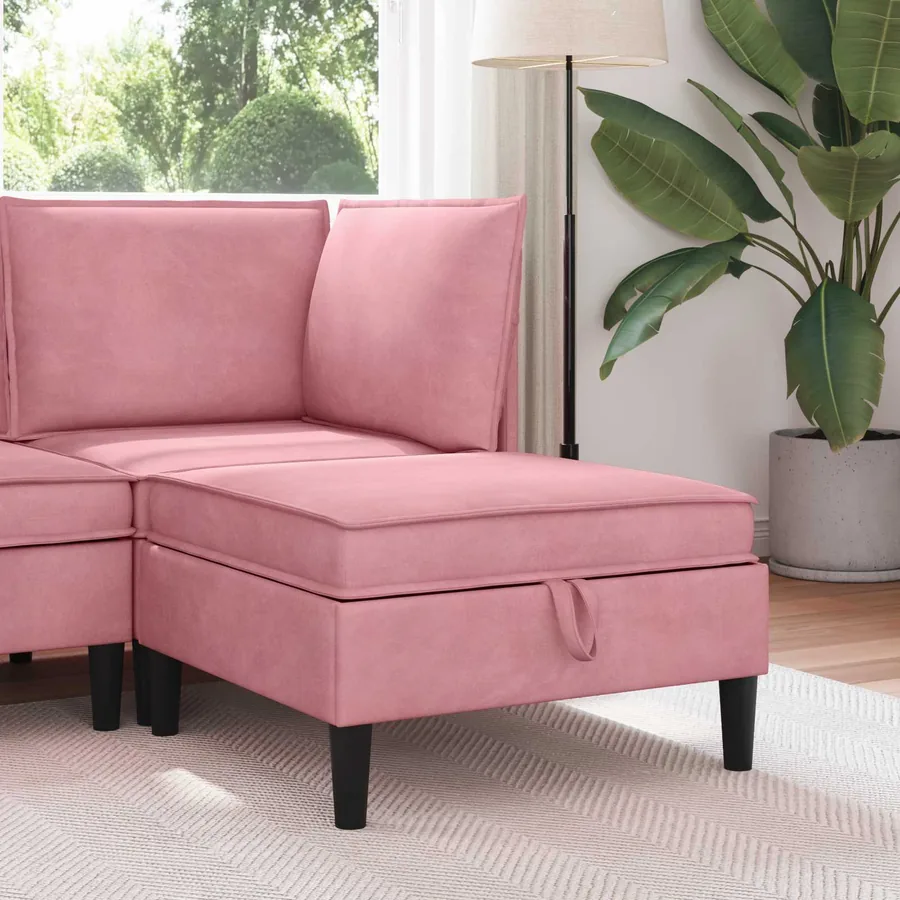 Pouf avec Rangement Rose Velours