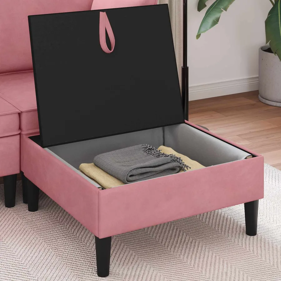 Pouf avec Rangement Rose Velours - 3