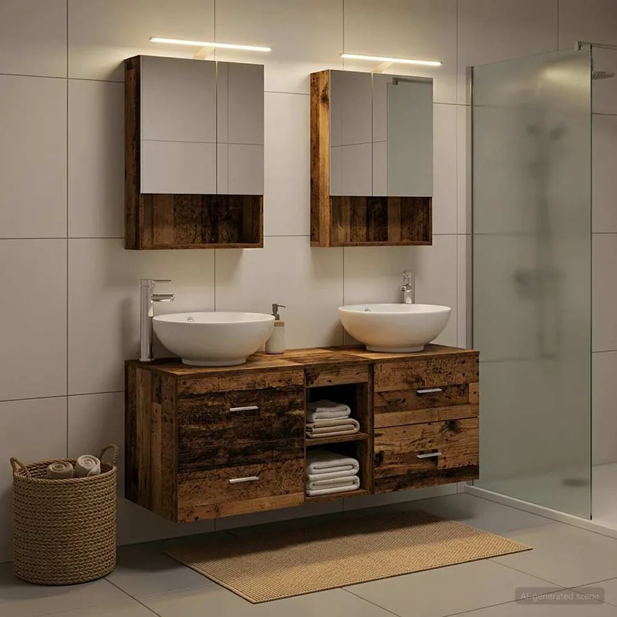 Ensemble de mobilier de salle de bain 5 pcs Bois ancien