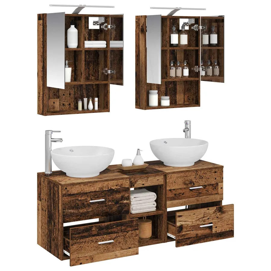 Ensemble de mobilier de salle de bain 5 pcs Bois ancien - 3