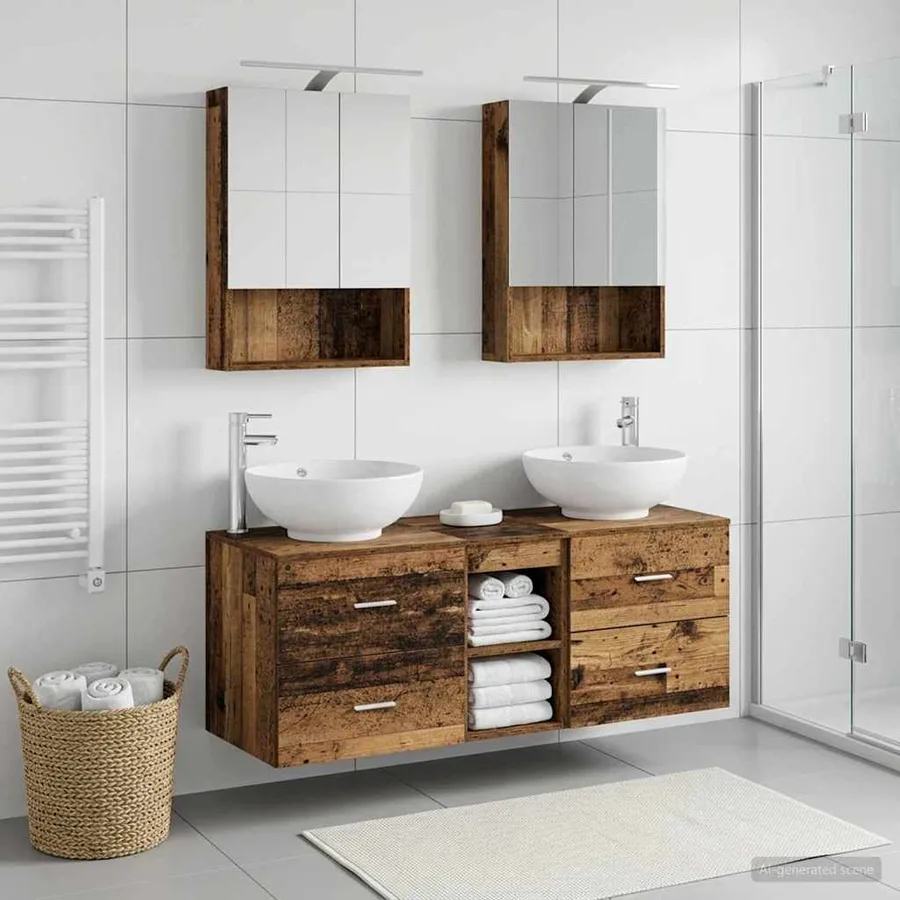 Ensemble de mobilier de salle de bain 5 pcs Bois ancien - 4