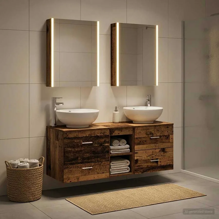 Ensemble de mobilier de salle de bain 5 pcs Bois ancien