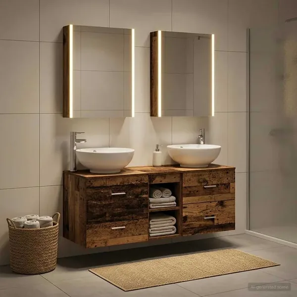 Ensemble de mobilier de salle de bain 5 pcs Bois ancien
