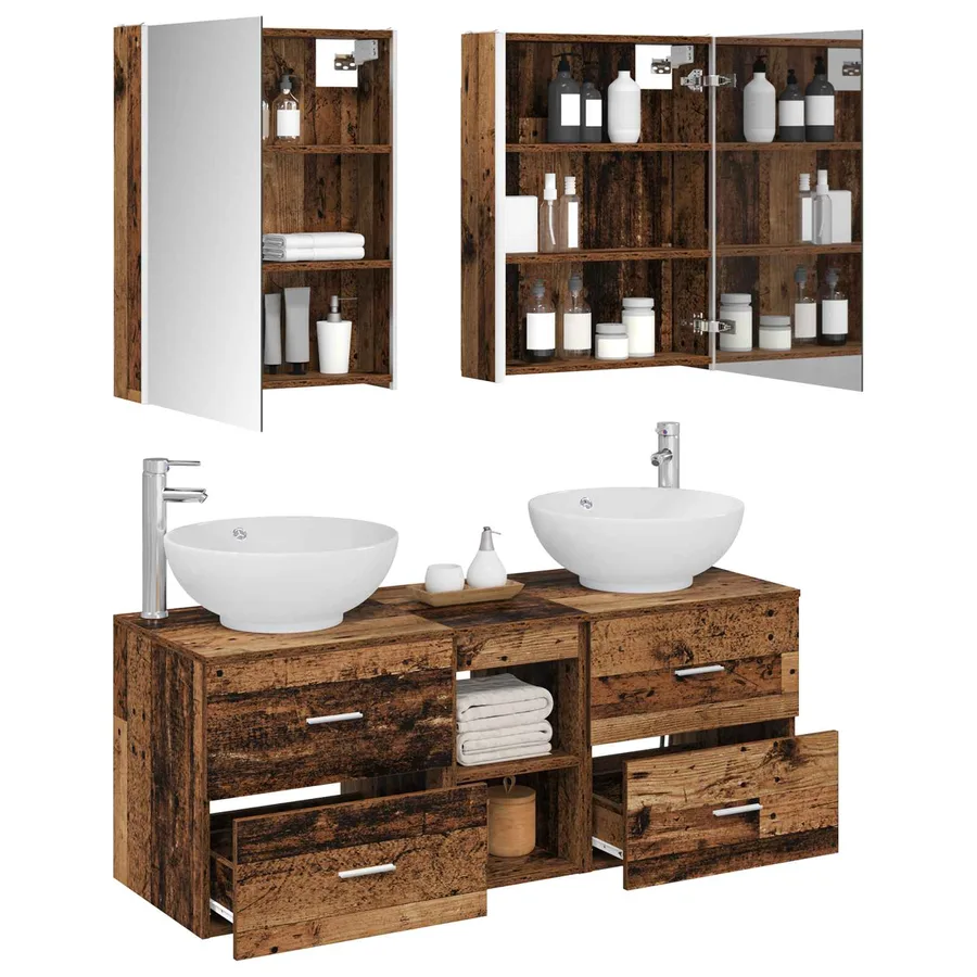 Ensemble de mobilier de salle de bain 5 pcs Bois ancien - 3