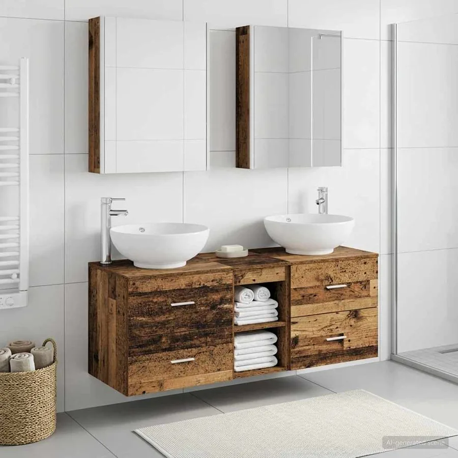 Ensemble de mobilier de salle de bain 5 pcs Bois ancien - 4