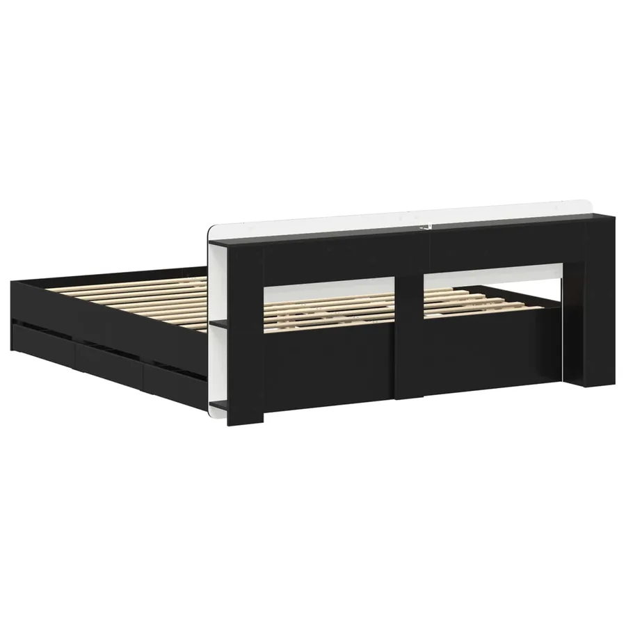 Cadre de lit avec rangement Noir 180 x 200 cm Bois d'ingénierie - 6