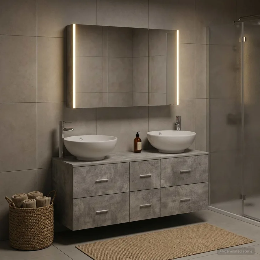 Ensemble de mobilier de salle de bain 4 pcs Gris béton